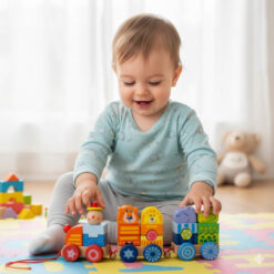 Wooden train with building blocks