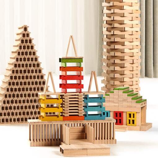 ⁦wooden building block 125pcs  color⁩ - الصورة ⁦3⁩