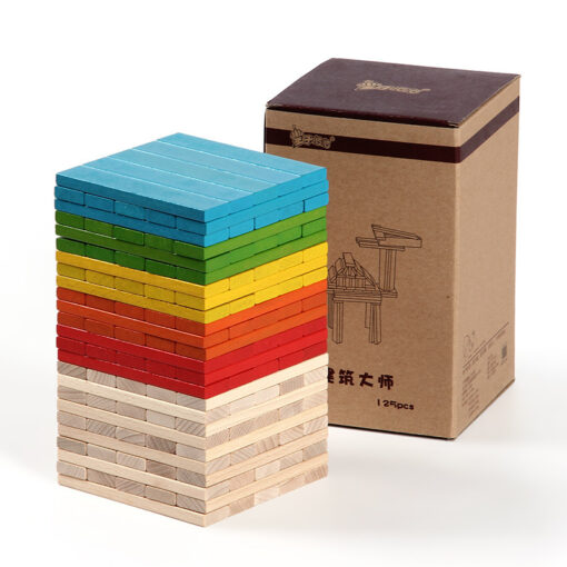 ⁦wooden building block 125pcs  color⁩ - الصورة ⁦4⁩