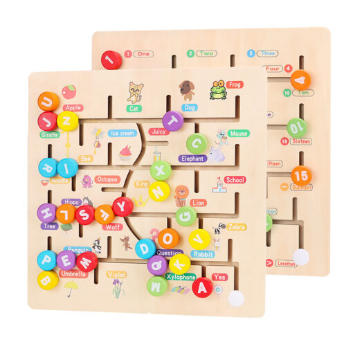 Wooden numbers and letters maze