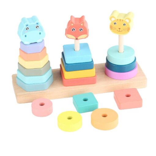 ⁦Wooden Shape Sorting Stacking Toy⁩ - الصورة ⁦3⁩